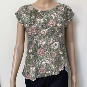 Joie top medium Floral Print 100% Linen Green Pink